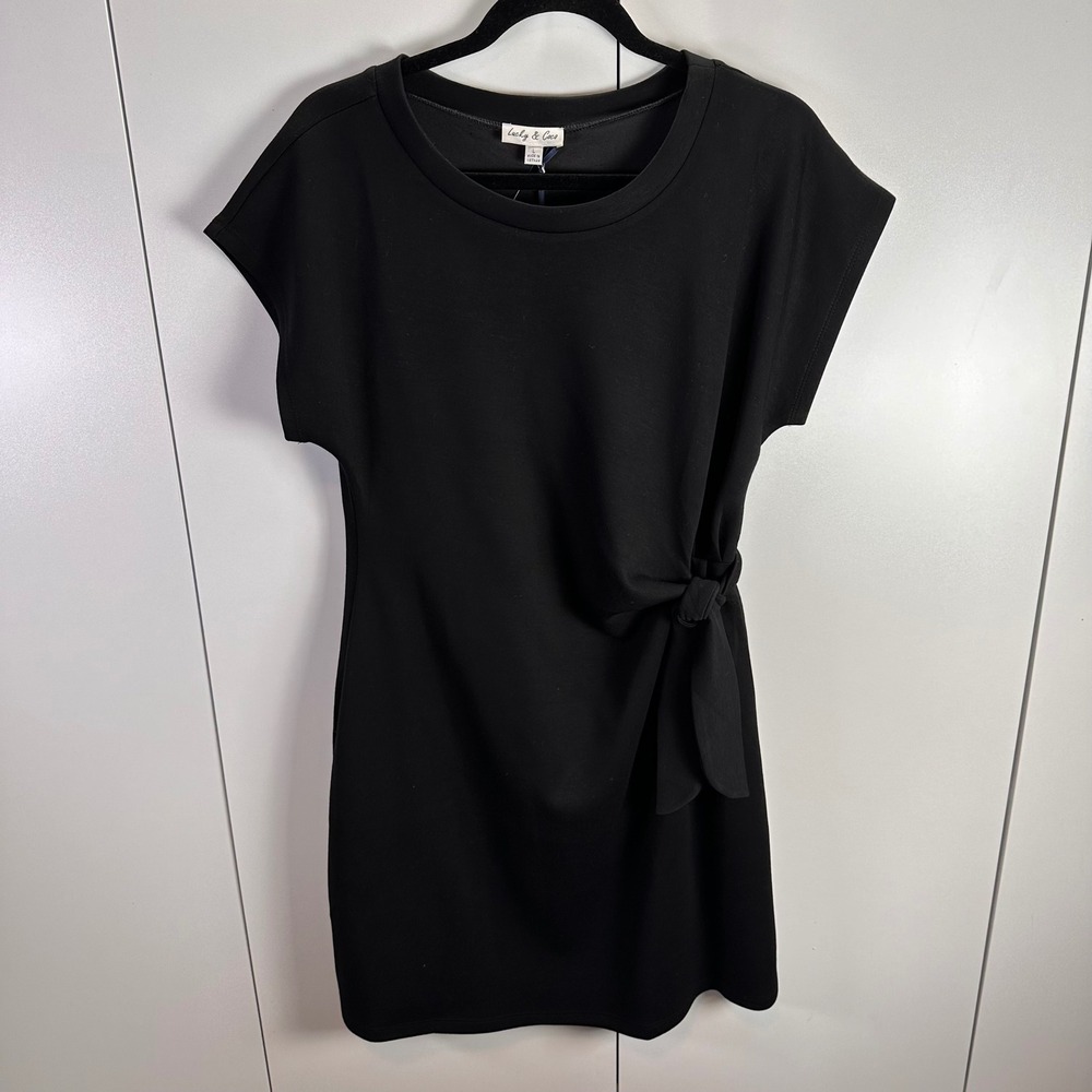 NWT Lucky &‎ Coco Black Dress Womens Large Short Sleeve Tie Waist Minimalist LBD